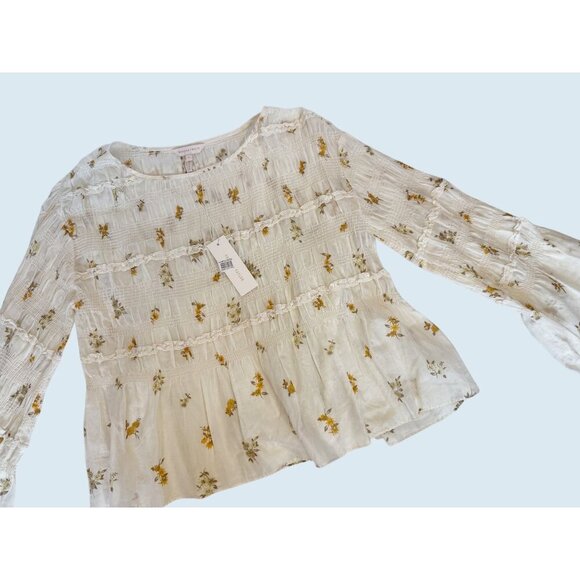 REBECCA TAYLOR Ines Smocked Floral Blouse Top Size Small NWT - Picture 2 of 8